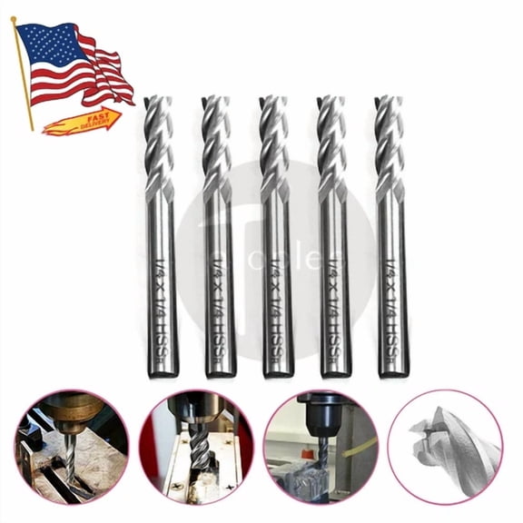 FABLE- 5Pcs 1/4'' Hss Straight Shank Spiral 4 Flute End Mill Cutter Cnc Drill Bit Tool