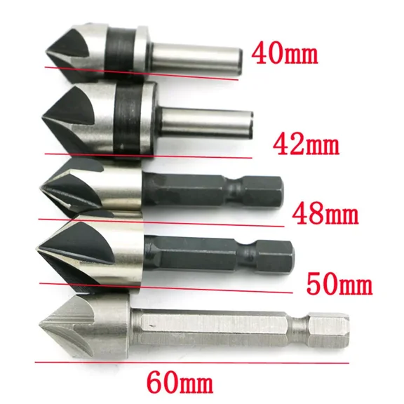 FABLE- 5Pcs 82 Degree Chamfer Angle Hss 5 Flute Countersink Drill Bit Set Tool