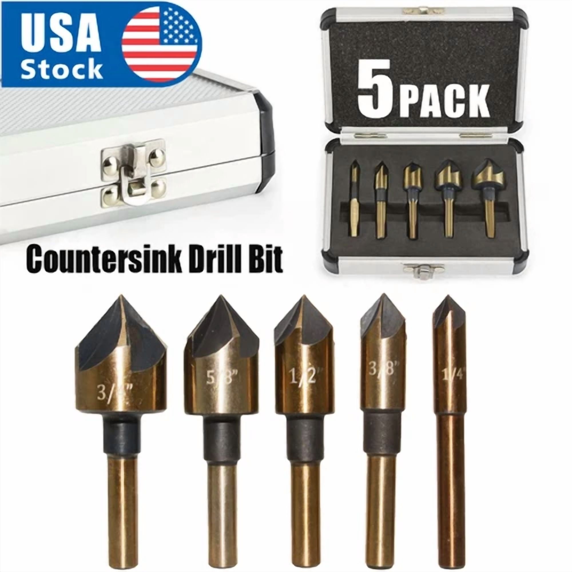 FABLE- 5Pcs Hss Industrial Countersink Drill Bit Set Counter Sink ...