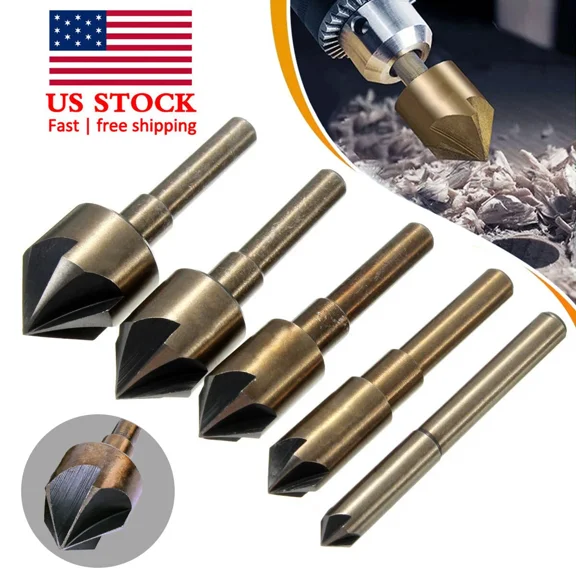 FABLE- 5X Hss Woodworking Chamfer Drilling Tool Countersink Drill Bits Cut 6Mm Shank Us