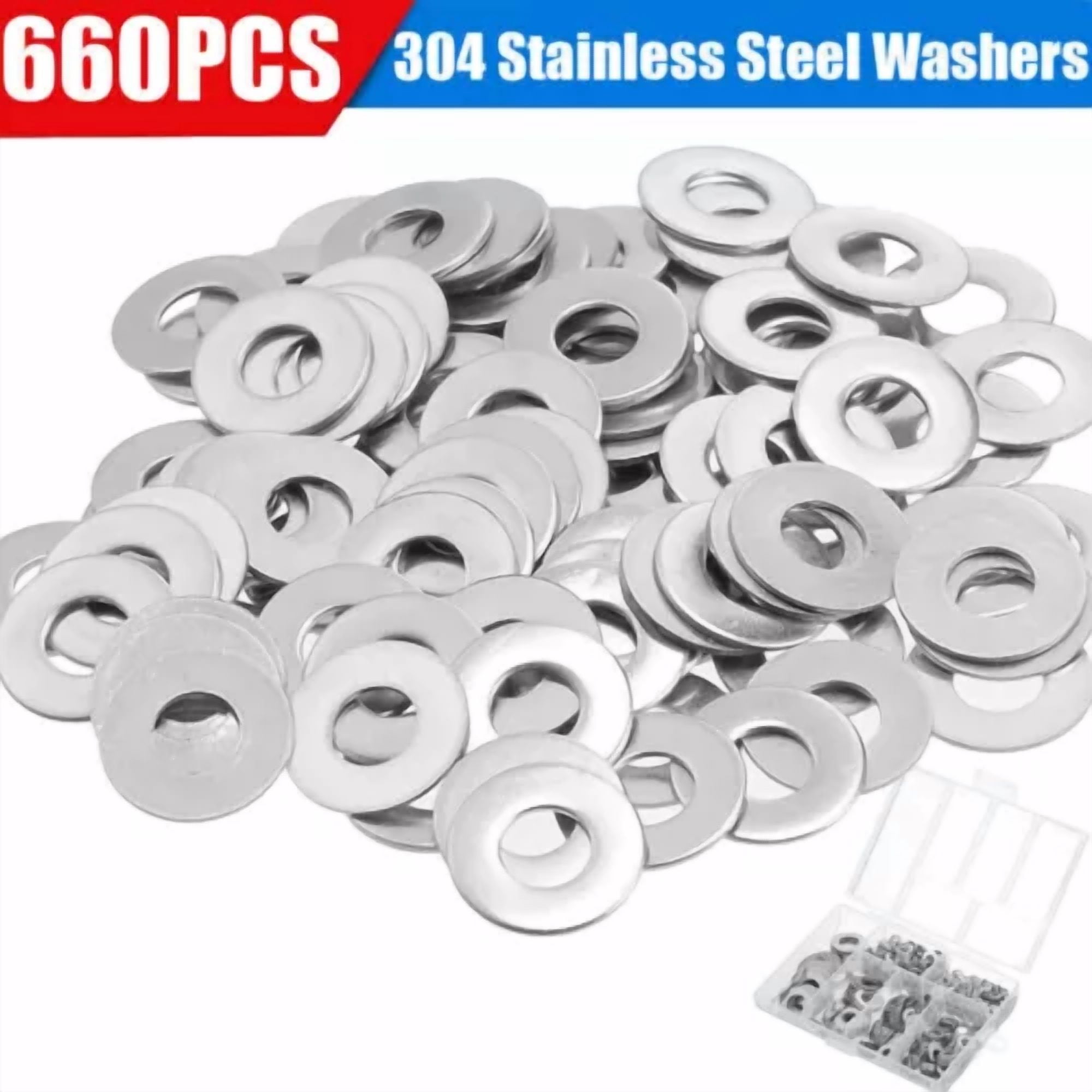 FABLE- 660 Pieces Flat Washer 304 Stainless Steel Washers Assortment ...