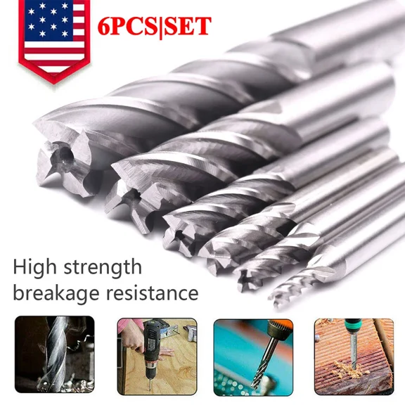 FABLE- 6X Lstopgo 4Flute End Mill Bits Hss Cnc Milling Machine Shank Drill Bit Cutter