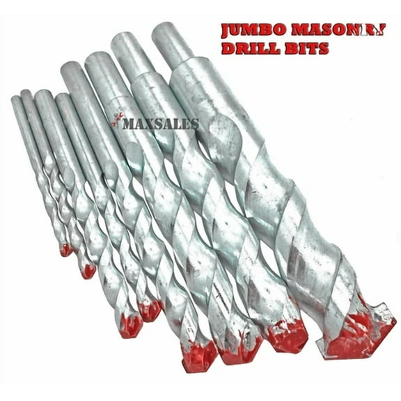FABLE- 8Pc Jumbo Masonry Drill Bit Set 3/16" To 1" Carbide Tip Concrete, Brick, Tile