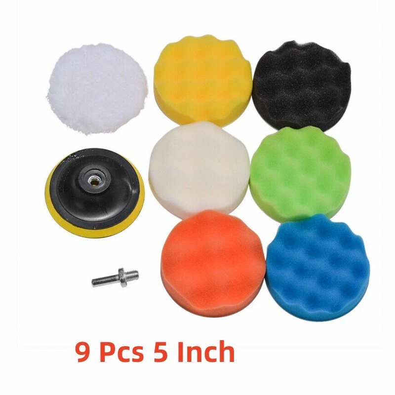 FABLE- 9Pcs 5 Inch Car Buffing Pads Polishing For Drill Sponge Kit Waxing Foam Polisher