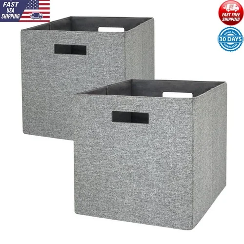 FABLE- Fabric Storage Bins 2 Pack Cube Organizers Collapsible W/ Handles Indoor Use