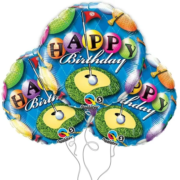 FABLE- Happy Birthday Golf Themed 18" Round Mylar Balloon 3Pk Party
