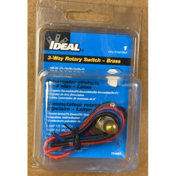 FABLE- Ideal 774062 3-Way Brass Rotary Switch, 2 Circuit, 5/8" Shank, 6" Wire Leads