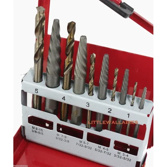 FABLE- New 10Pc Screw Extractor Right Hand Cobalt Drill Bit Set Easy Out Broken Bolt
