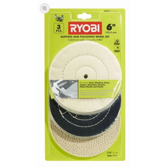 FABLE- Ryobi 6" Buffing And Polishing Wheel Set For Bench Grinders Drills Metal Plastic