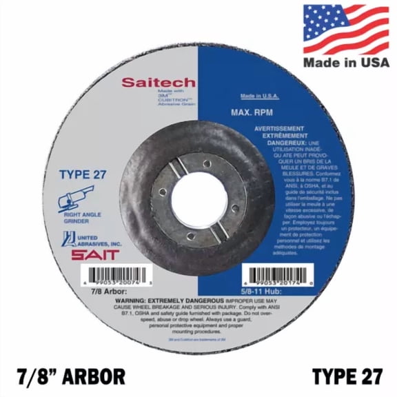 FABLE- Saitech Ultimate Performance Ceramic Abrasive 4-1/2" Grinding Wheel Type 27