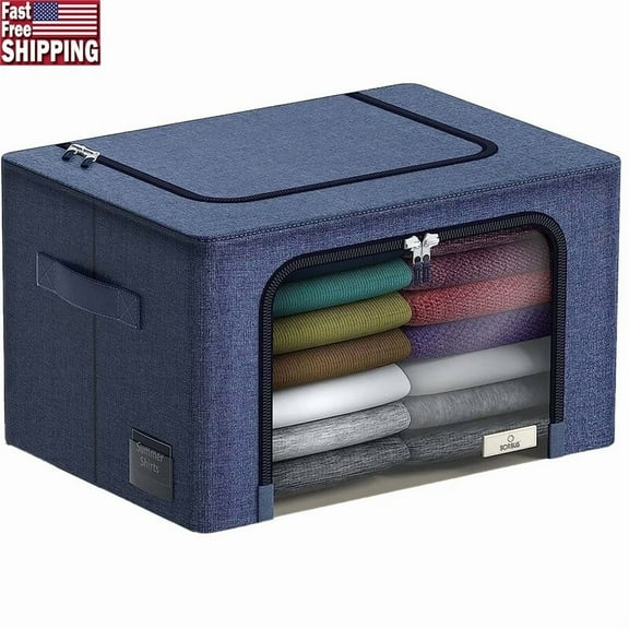 FABLE- Stackable Foldable Storage Bins W/ Metal Frame Clear Window Handles Clothes New