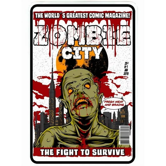 FABLE- Zombie City Sign Metal Funny Man Cave House Decor N560