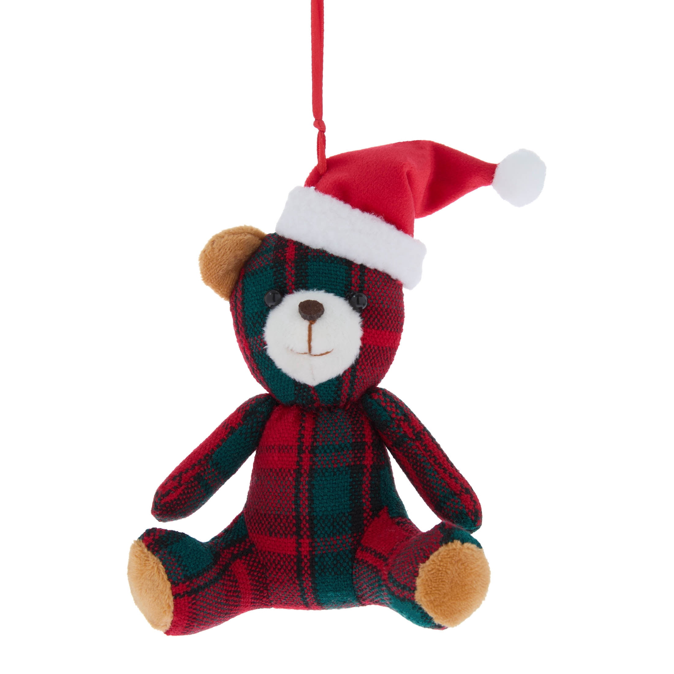 Multicolor Plaid Fabric Bear Christmas Ornament, 5", by Holiday Time