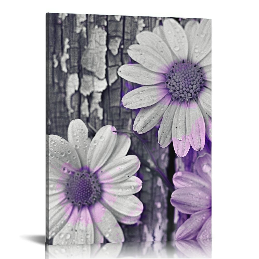 FACANNAP Black and White Wall Art Purple Flowers Chrysanthemum Lavender