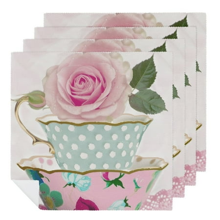 FACANNAP Floral Tea Party Teacup Napkins 4 PCS
