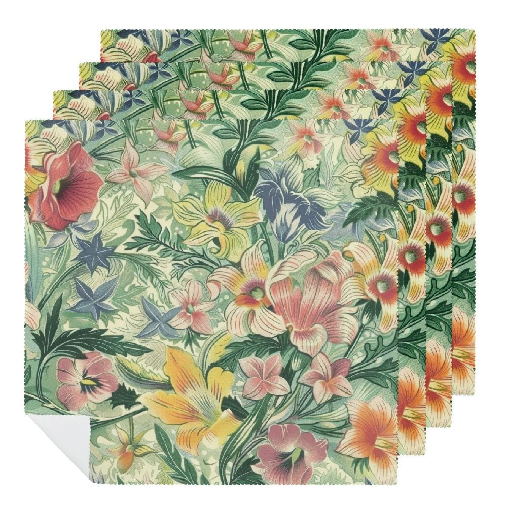 Green Floral Cotton Dinner Napkins