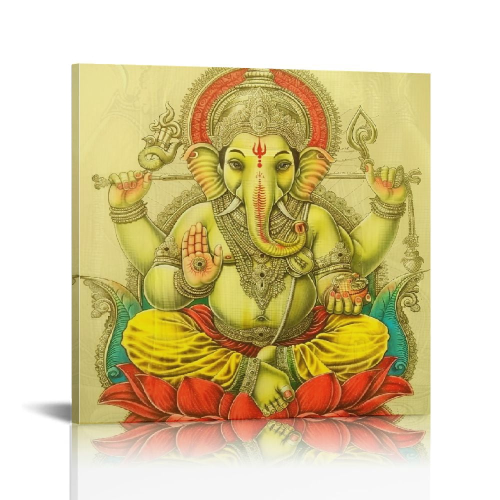 FACANNAP Yogic Mantra Lord Ganesha Photo Embossed Printing | Elephant God Ganesh Wall Decor ...
