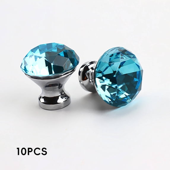 FACEGA 10Pcs Crystal Knob Stunning Crystal Glass Knob Adds Luxury to Furniture Glass Knob Silver Blue2