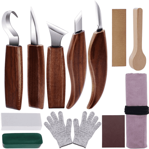 FACEGA 12Pcs Wood Carving Kit,High Hardness Wood Carving Tools,Wooden Handle Wood Whittling Kit