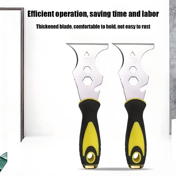 FACEGA 15 in 1 Putty Knife and Paint Scraper Tool, Multi-Use Painters Taping Knife with Hammer End, Stainless Steel Razor Blade Spackle Tool for Wood and Metal, Ergonomic Grip Handle (2 Pack)