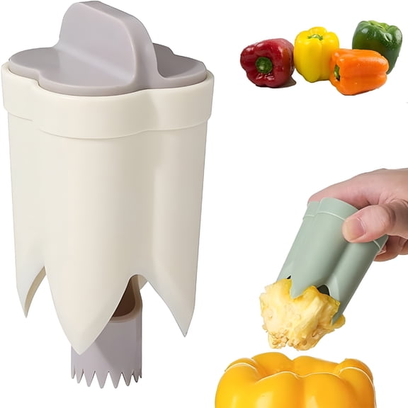 FACEGA 2 in 1 Pepper Corer,Bell Pepper Cutter 2 in 1 Fruit Pepper Corer Pepper Remover Seed Pepper Corer and Deseeder Slicer for Kitchen Home Family Camping Pepper Seed Corer Remover(Beige)