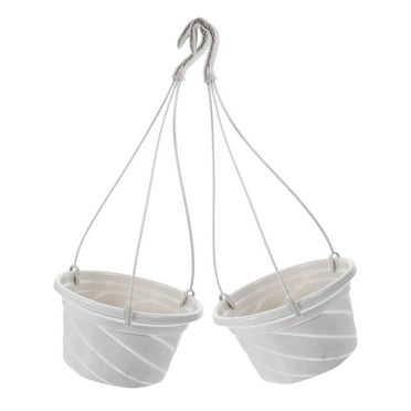 FACEGA 2 Pcs Hanging Planter Pots,Durable Round Hanging Baskets with Hooks,Space-Saving Plastic Flower Pots for Indoor & Outdoor Plants