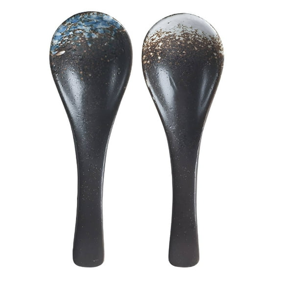 FACEGA 2Pcs Soup Spoons,Under-Glaze Craftwork Chinese Soup Spoons,Rich Artistic Colors Tea Spoons,Style3