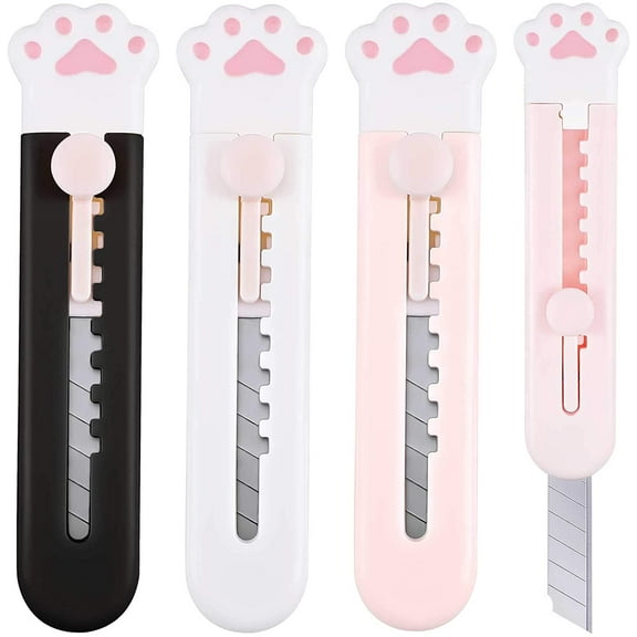 FACEGA 3 Pack Retractable Utility Knife, Cute Cartoon Cat Box Cutter, Smooth Mechanism Razor for Office Packages, Home, DIY