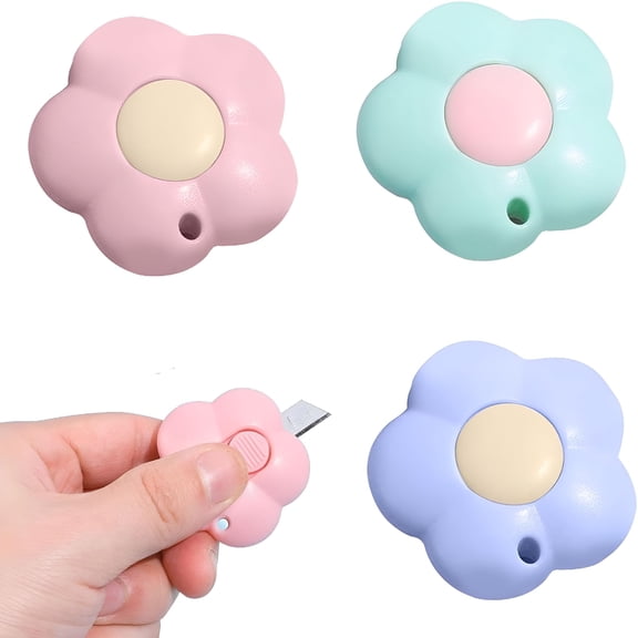 FACEGA 3 Pcs Daisy Letter Opener, Retractable Mini Box Cutter Utility Knife, Floral Envelope Paper Cutter for Office, Planner, Packages