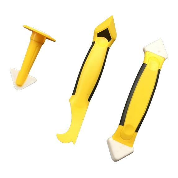FACEGA 3 in 1 Caulking Tool Set Caulk Sealant Finishing Tools Sealant Finisher Shovel Remover Scraper for Bathroom Kitchen Room (Yellow)