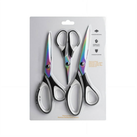 FACEGA 3Pcs Fabric Scissors Rounded Blade Sewing Scissors for Office Left-Handed Design Scissors All Purpose 24x8.3cm,Black