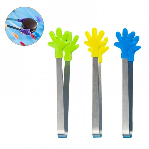 FACEGA 3Pcs Metal Tongs,Hand-Inspired Look Stainless Steel Cooking Tongs,U Shape Handle 5.7" Small Tongs,For Pick Up, Sugar Cubes, Milk Balls,Mix3