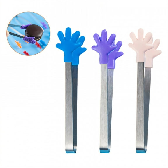 FACEGA 3Pcs Metal Tongs,Hand Shape Stainless Steel Metal Tongs for Cooking,U Type Handle 5.7" Kitchen Tongs,For Pick Up, Sugar Cubes, Milk Balls,Mix1
