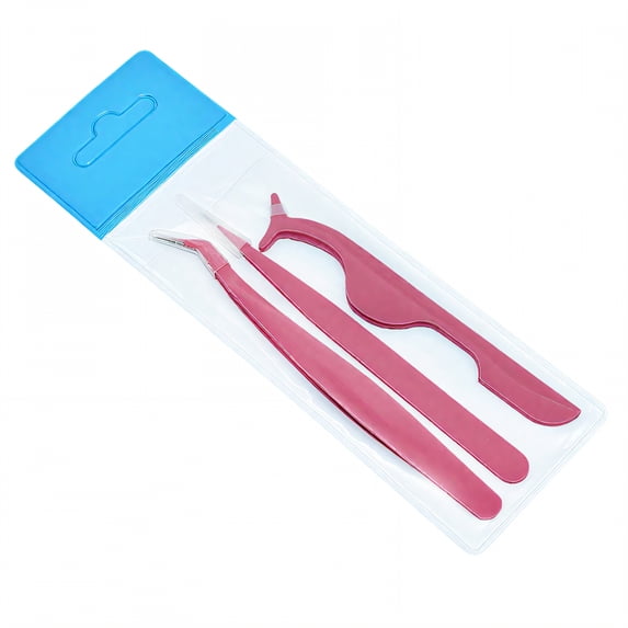 FACEGA 3Pcs Tweezers,Spray Paint Finish Tweezers for Men,Transparent Clip Design Lash Tweezers,Dark Pink