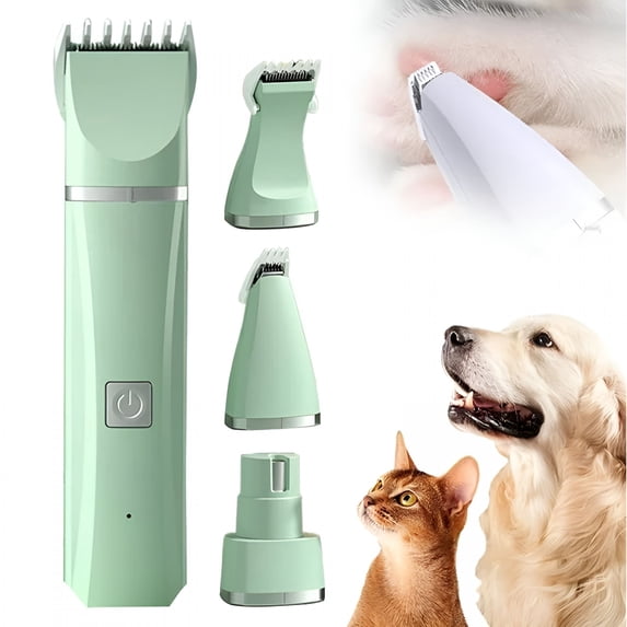 FACEGA 4 in 1 Electric Pet Grooming Kit Low Noise Dog Clippers for Grooming Paw Trimmer Pet Hair Removal Tool Rechargeable Cordless Pet Hair Clipper Trimmer Shaver for Dogs Cats Pets (Green)