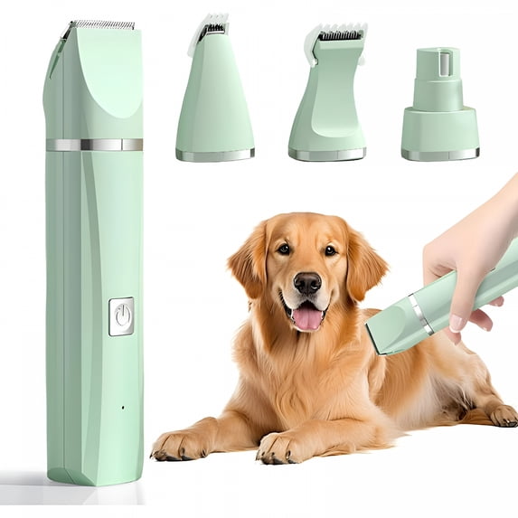 FACEGA 4-In-1 Pet Hair Shaver, Pet Clippers for Dogs Electric Dog Trimmer for Paws, Pet Clippers Low Noise Cordless Quiet Hair Clippers Set, Paw Trimmer for Dogs Cats Pets (Green)