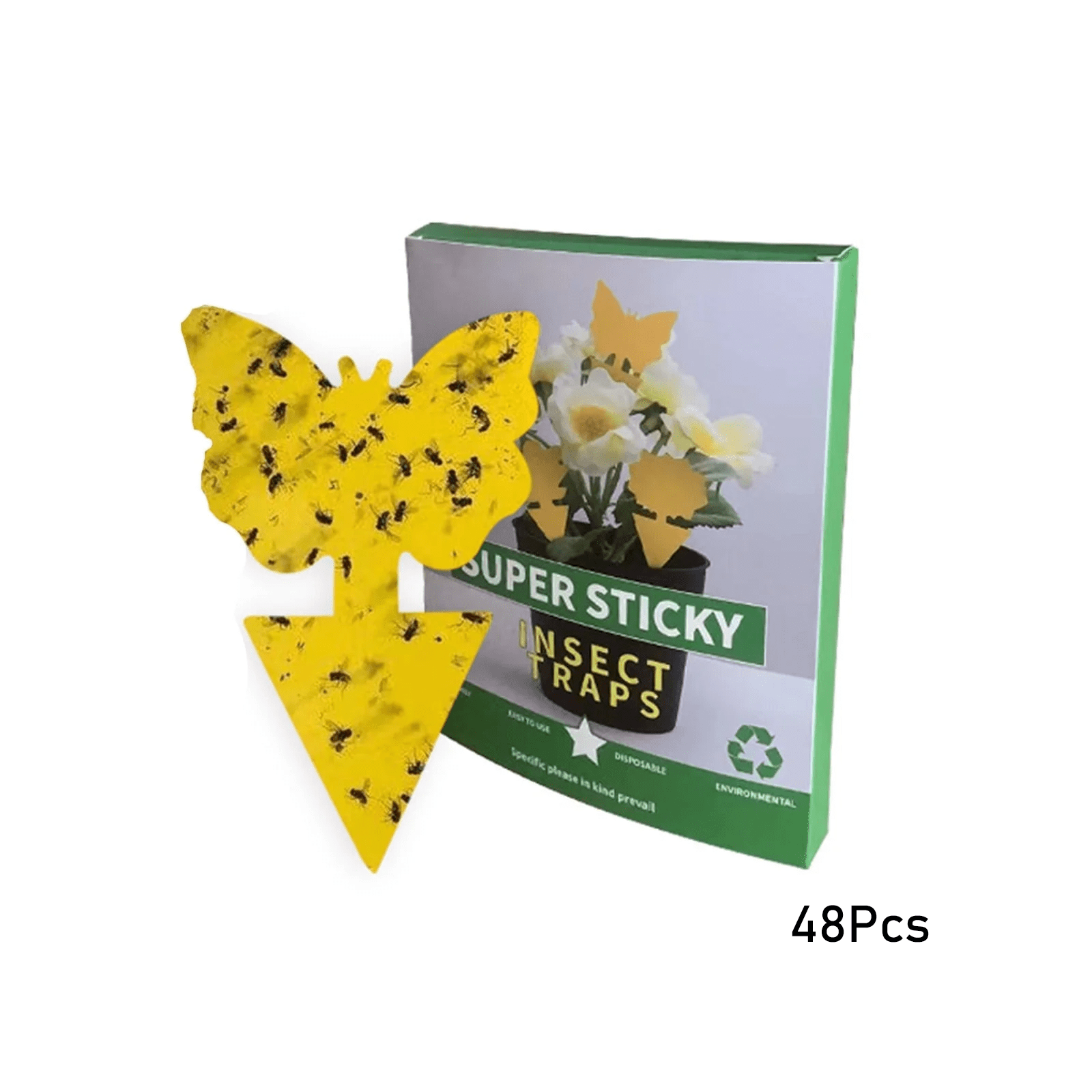 FACEGA 48Pcs Sticky Traps,Butterfly-Shaped Sticky Traps for Indoor/Outdoor Plants,Double-Sided Yellow Gnat and Fruit Fly Catchers,Non-Toxic Easy-to-Use Insect Traps for Garden \u0026 Home