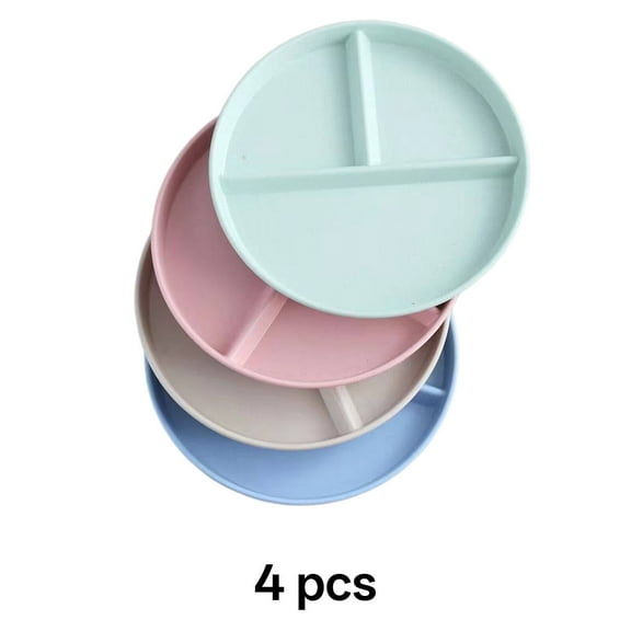 ACDANC 4Pcs Sectional Plates,Eco-Friendly Divided Dinner Plates,3 Compartments,Multicolor
