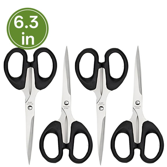 FACEGA 4Pcs Scissors All Purpose,Straight Handle 6.3" Fabric Scissors,Pointed Teacher Scissors,Black