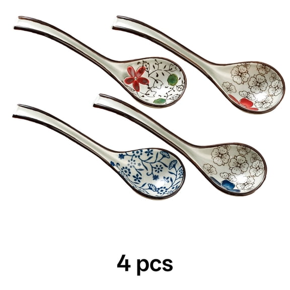FACEGA 4Pcs Soup Spoons Ceramic Asian Soup Spoon Long Handle Chinese Style Soup Ladle,Blue1