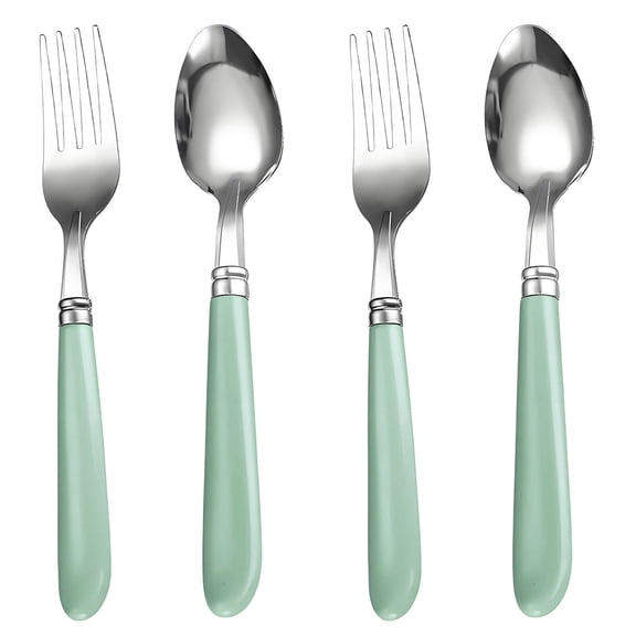 FACEGA 4Pcs Toddler Fork and Spoon Set,Ergonomic Handle Kids Cutlery Stainless Steel Set,Extended Use Kids Spoon Fork Set,Green