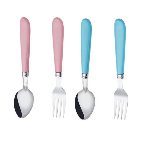 FACEGA 4Pcs Toddler Fork and Spoon Set,Portable Set Kids Cutlery Stainless Steel Set,Outdoor Travel Kids Spoon Fork Set,Multicolor1