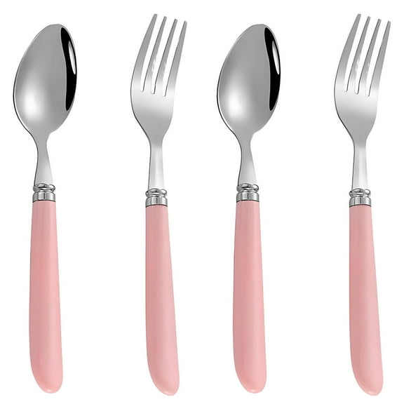 FACEGA 4Pcs Toddler Fork and Spoon Set,Versatile Set Kids Cutlery Stainless Steel Set,Travel Hiking Kids Spoon Fork Set,Pink