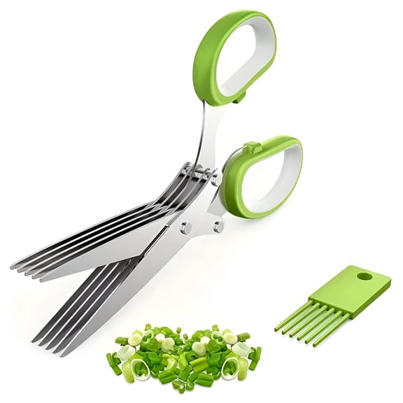 FACEGA 5-Blade Herb Scissors with Blade Cleaning Tool Fast & Uniform Herb Chopper,Ergonomic Anti-Slip Handles