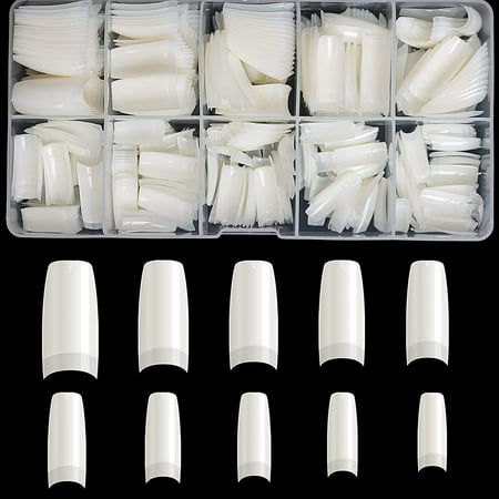 MINI-FACTORY 500pcs DIY Lady French Nails Tips Full Cover Natural Acrylic Flake Nails Artificial False Nails & Box (Natural)