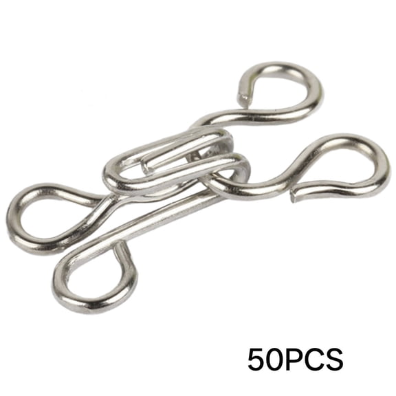 FACEGA 50Pcs Button Hooks,Eyes Closure Buckle,Sewing Handcraft Tools,Silver