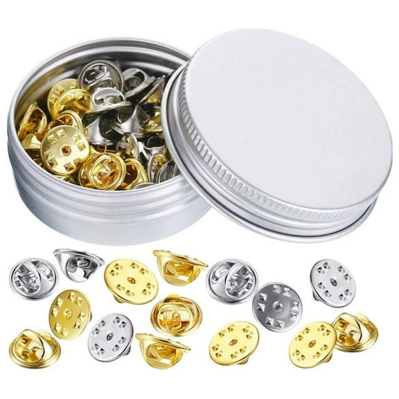 FACEGA 50Pcs Locking Pin Backs,Sturdy, Unique Clasp Design Pin Backs,Securely Locks Brooch Pins,Gold and Silver