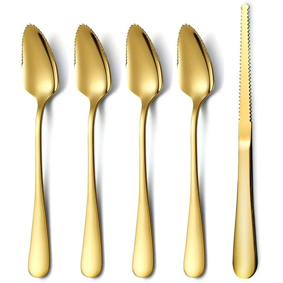 FACEGA 5Pcs Grapefruit Spoons,Multi-Function Tool Grapefruit Knife,Versatile Fruit Preparation Stainless Steel Utensils,Gold
