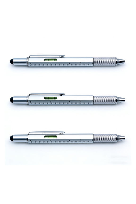 6 in 1 Multitool Pen,Multitool Tech Tool Pen for Men,Plastic Construction Tools Gadget Stocking Stuffers Gifts for Dad Husband Father - Silver,3pcs