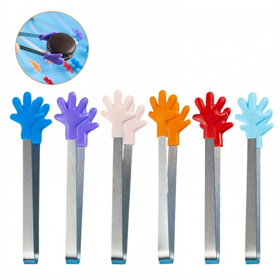 FACEGA 6Pcs Metal Tongs,Palm Style Stainless Steel Kitchen Tongs,U Form Grip 5.7" Tongs for Grilling,For Pick Up, Sugar Cubes, Milk Balls,Mix8